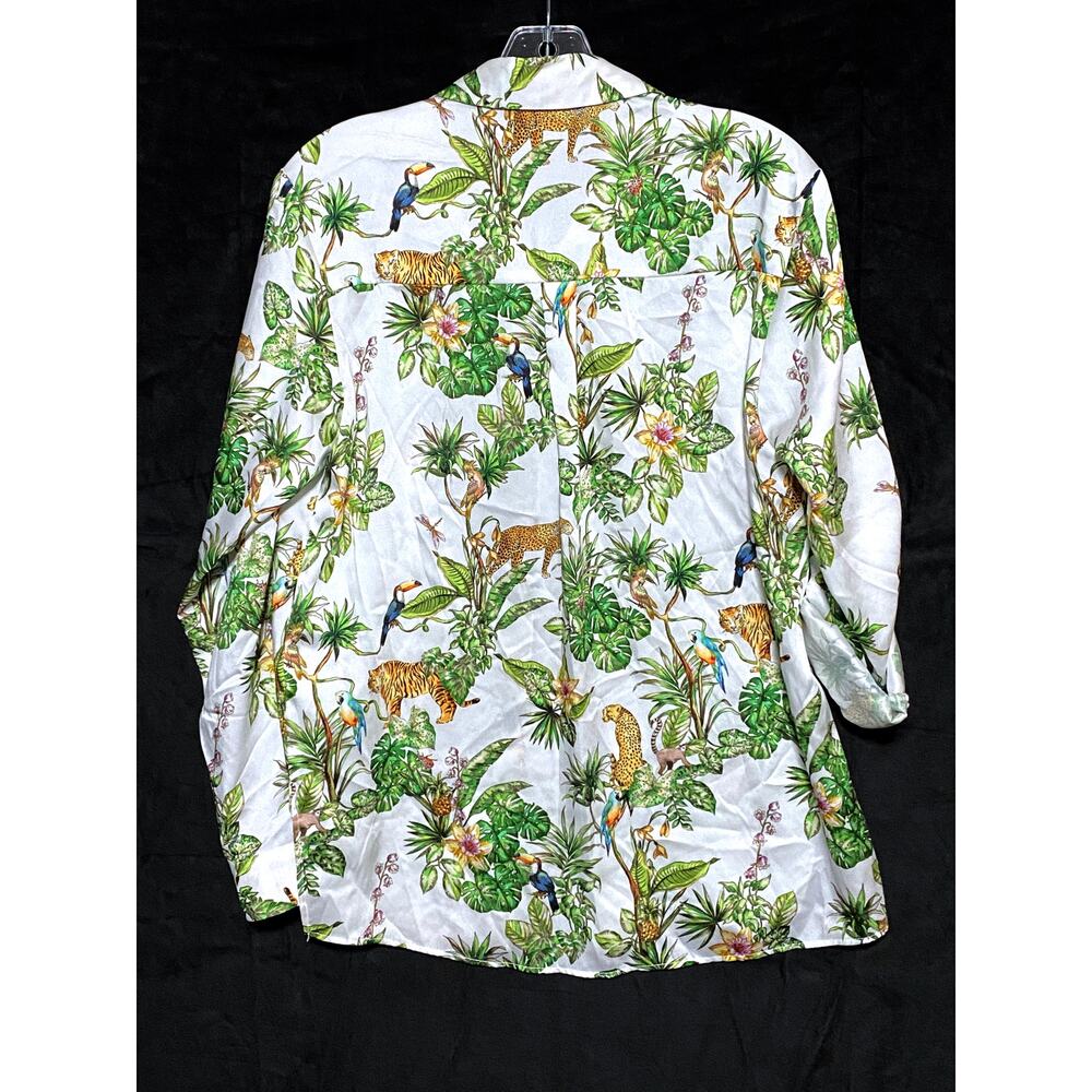 Zara Jungle Button Shirt Women XS Roll Tab Tropical Safari Leopard Boho Vacation - Picture 3 of 10